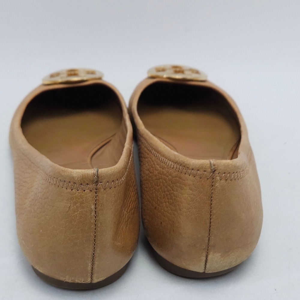 Tory Burch Tan Leather Reva Ballet Flats with Gold Logo - Picture 5 of 12